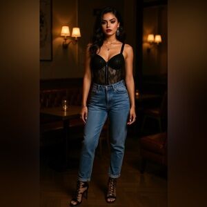 Danielle Bernstein Lace Bodysuit, 00, Black‎ NWT